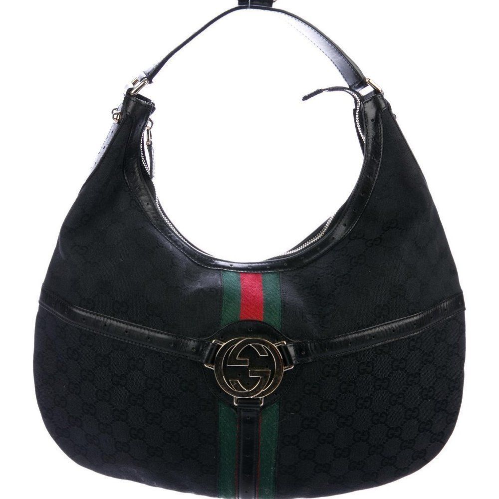 Gucci Hobo Black GG Canvas w/ flat shoulder strap